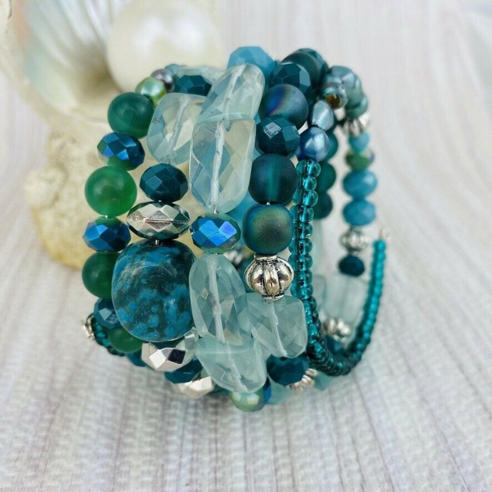 Turquoise Blue Bead Jasper Crystal Bracelet